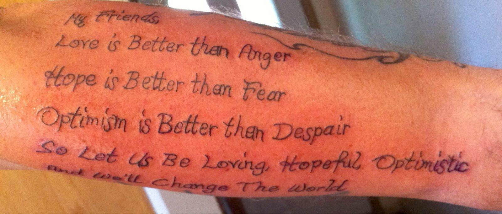 Conservative supporter gets Layton's farewell words tattooed on arm