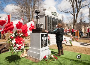 Bev Todd pays respect to her son Pte. Tyler Todd at the Afghanistan War Memorial, April, 11, 2015. Photo Courtesy of: Kevin Vyse Photography