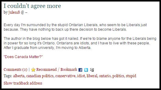 Controversial blog posts by a Toronto candidate have surfaced 10 years after they were written.