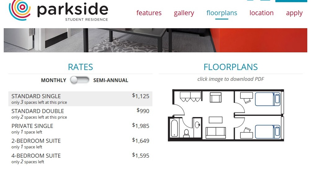 Prices listed for Parkside residence. Photo Via Live-Parkside.com