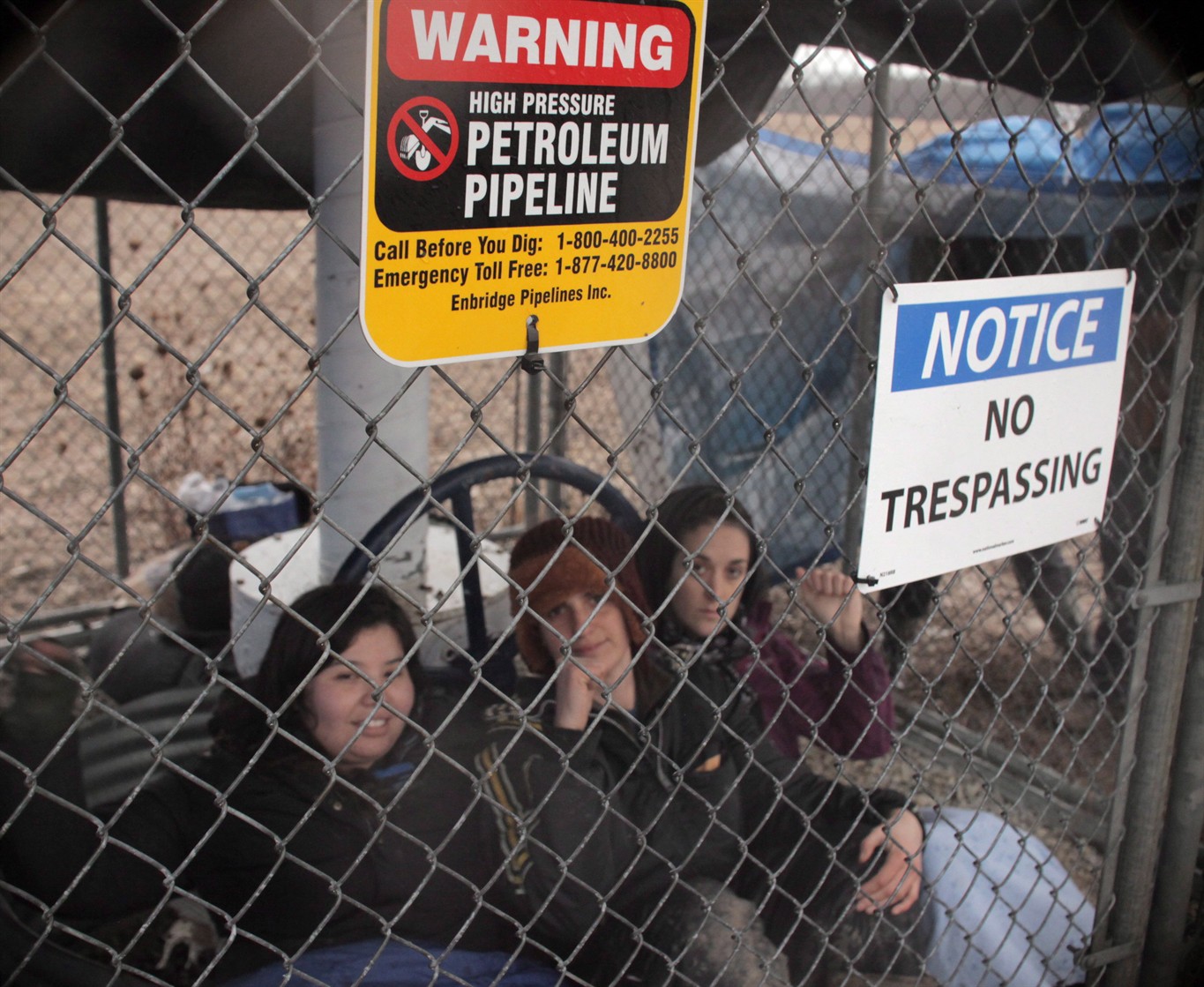 Enbridge says its Line 9 pipeline was offline for about 90 minutes this morning after three activists locked themselves to a valve site east of Sarnia, Ont., Monday, Dec.21, 2015. Enbridge is boosting security after recent cases of pipeline sabotage, THE CANADIAN PRESS/HO