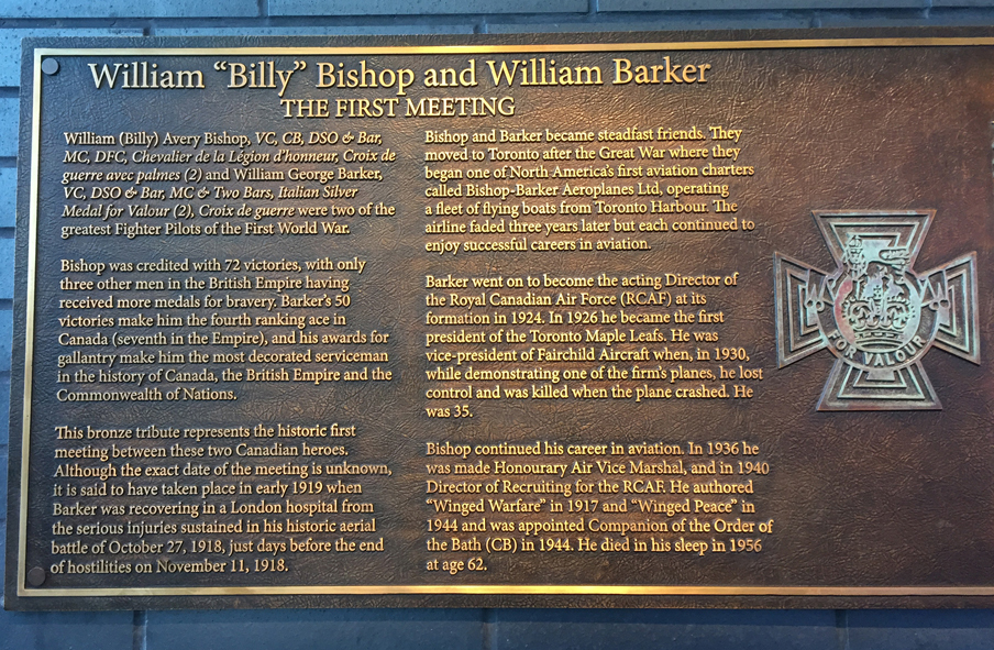 The description of the Billy Bishop and William Barker sculptures at Billy Bishop Toronto City Airport