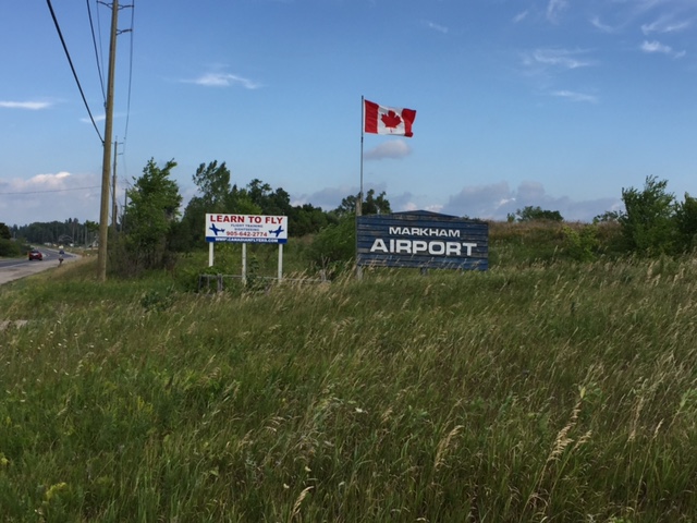 The Markham Airport sign is seen on Aug. 12, 2016, the same day a stolen plane crashed in Peterborough. CITYNEWS/Bahaa Attia 
