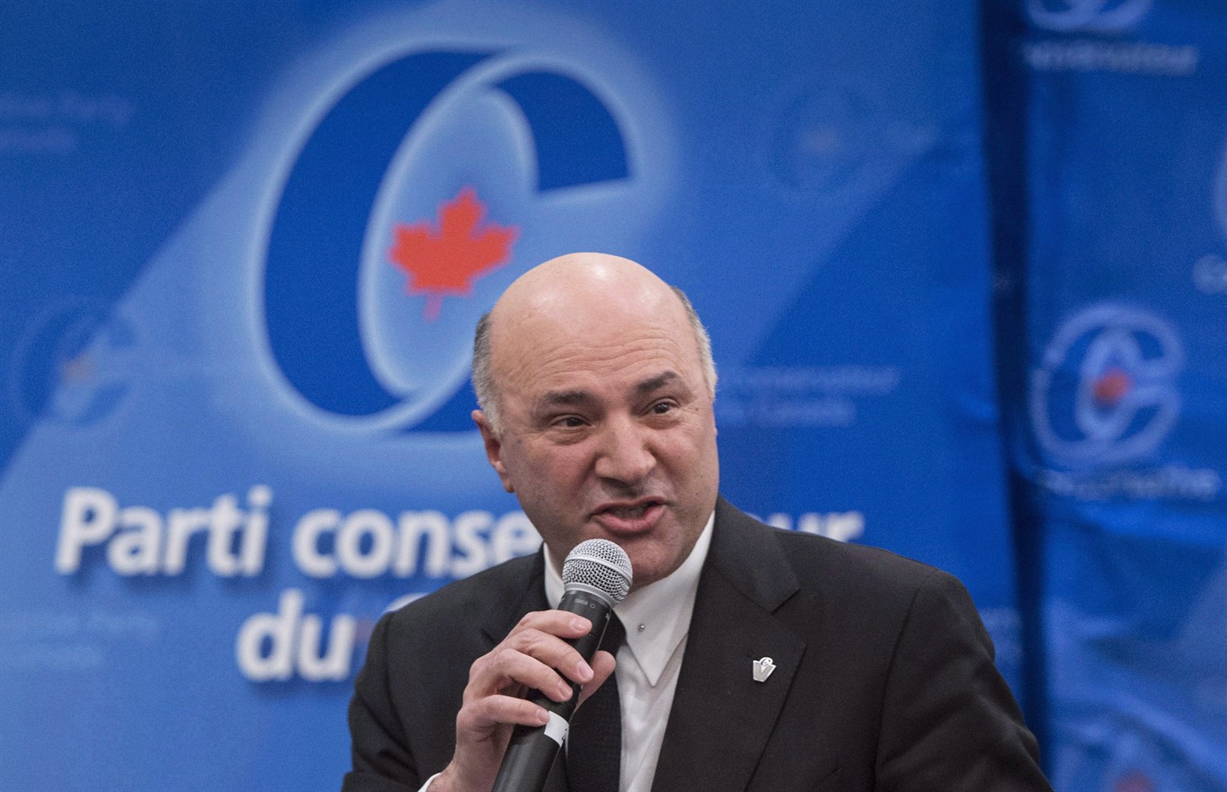 Conservative leadership candidate Kevin O'Leary addresses a Conservative Party leadership debate Feb. 13, 2017, in Montreal. THE CANADIAN PRESS/Paul Chiasson