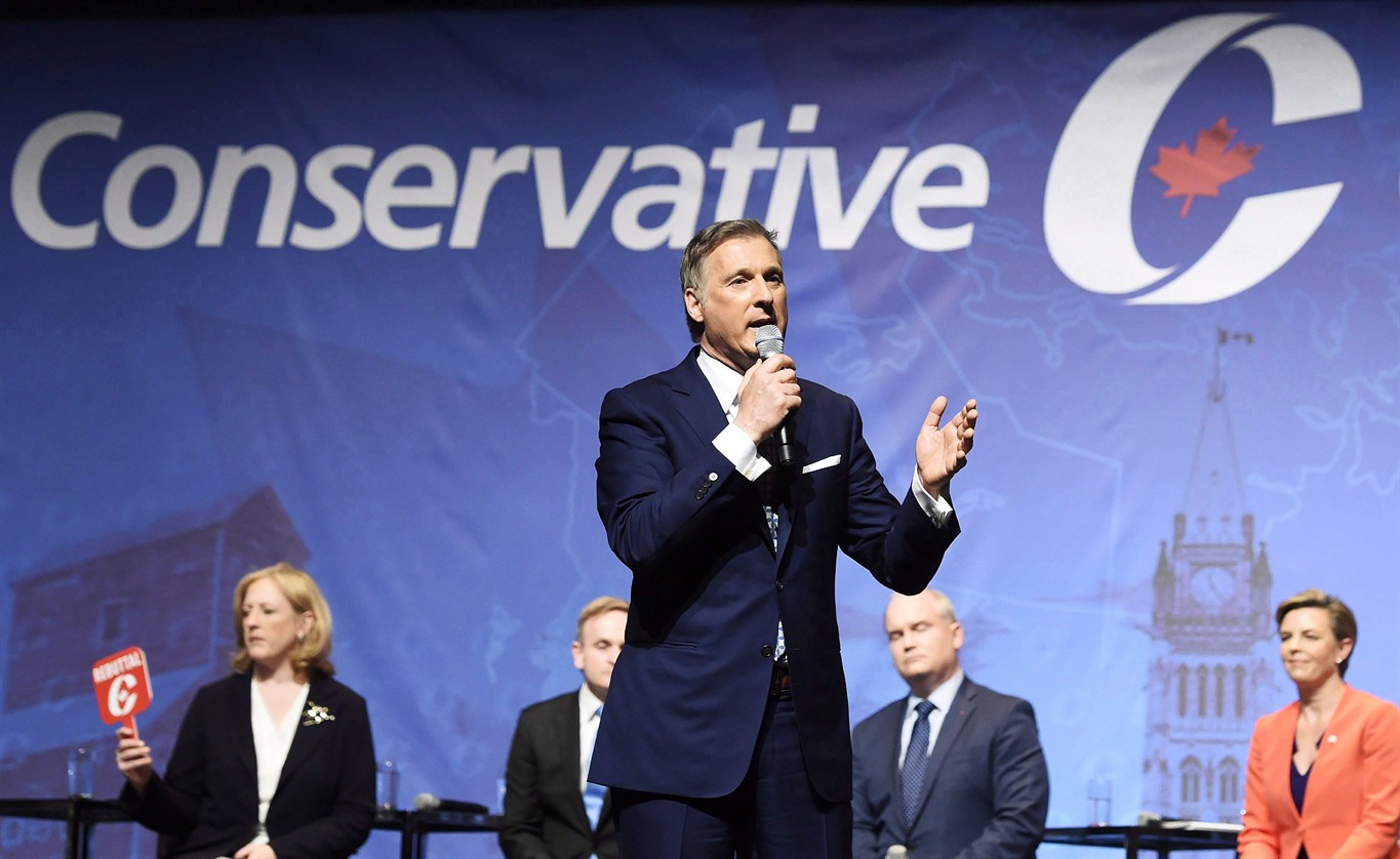 Conservative leadership candidate Maxime Bernier speaks during the Conservative Party of Canada leadership debate in Toronto on April 26, 2017. THE CANADIAN PRESS/Nathan Denette