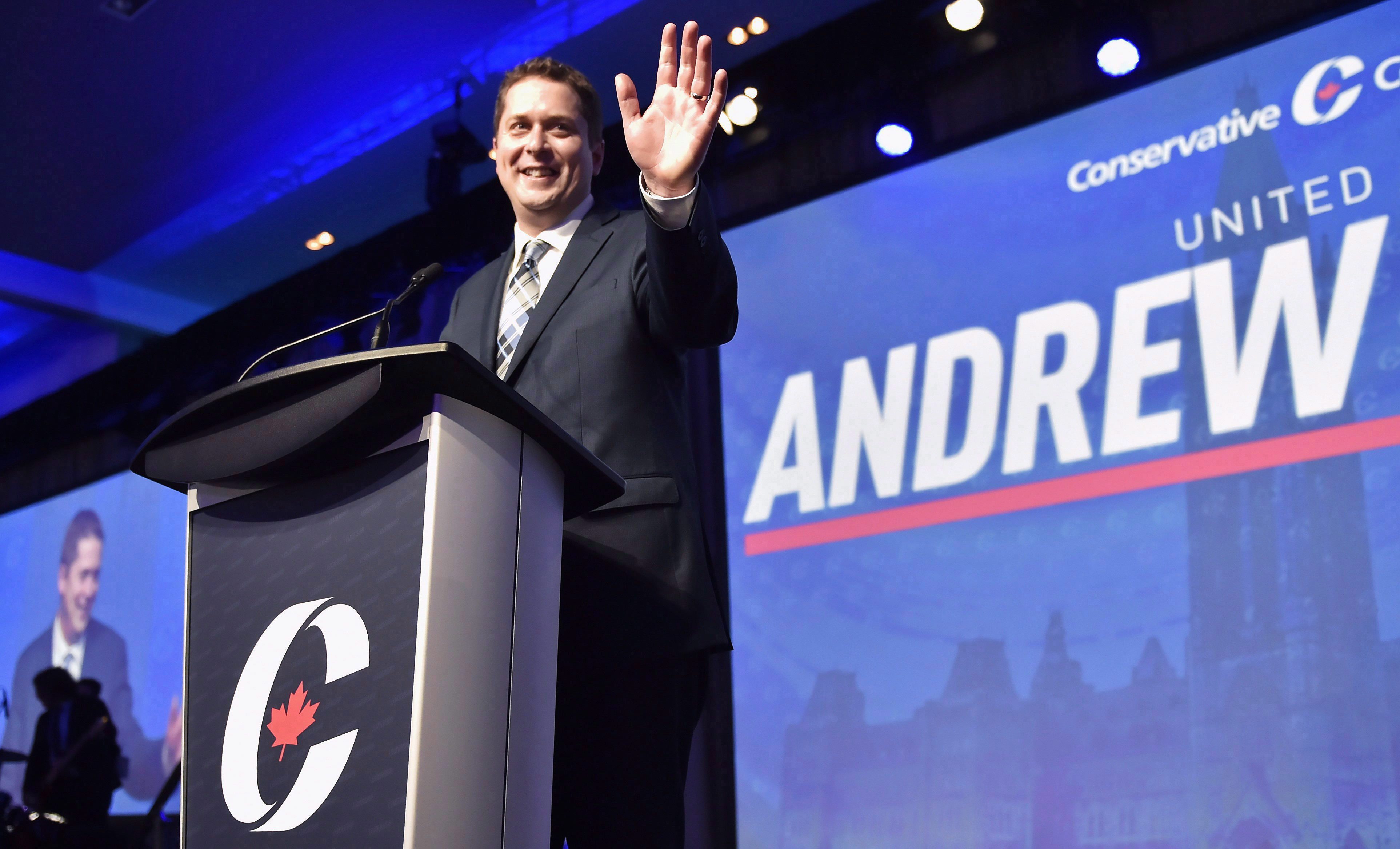 Andrew Scheer speaks after being elected the new leader of the federal Conservative party at the federal Conservative leadership convention in Toronto on May 27, 2017. THE CANADIAN PRESS/Frank Gunn