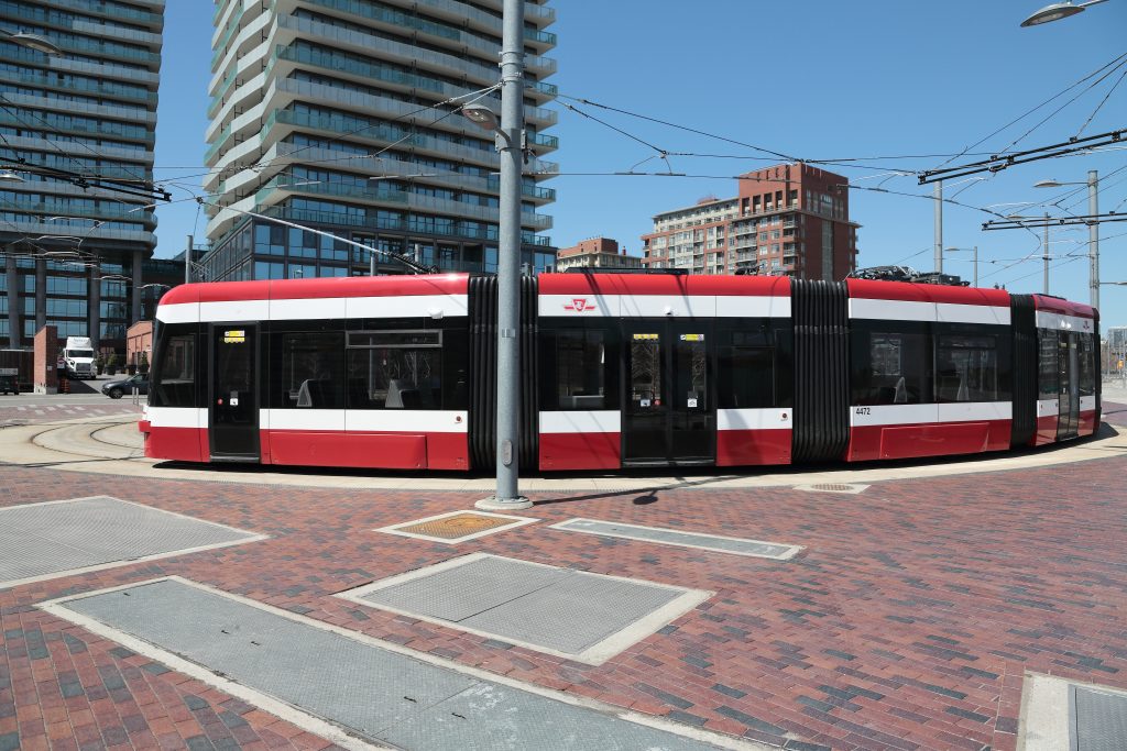 A TTC streetcar is seen in the Distillery Loop in an undated file photo.