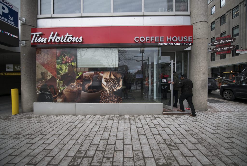 Montreal,Canada. Tim Horton's coffee shop in downtown Montreal