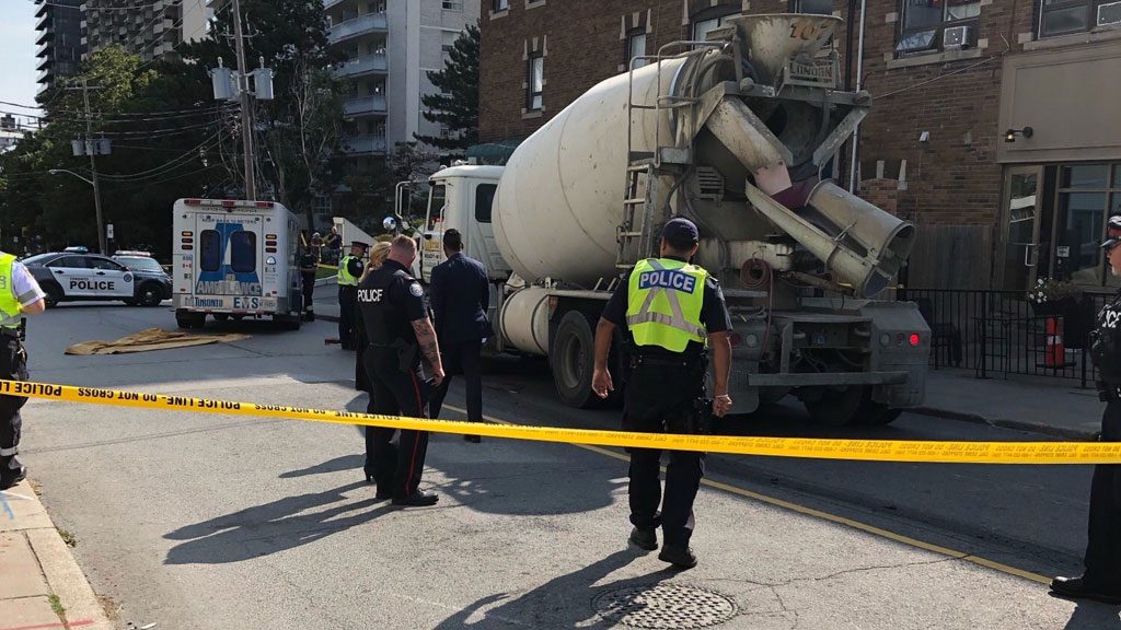 Pedestrian dies after struck by cement truck at Yonge and Erskine