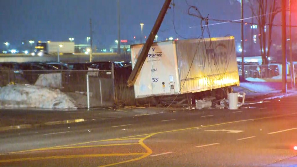 Tractor-trailer Separates, Crashes Into Hydro Pole In Etobicoke