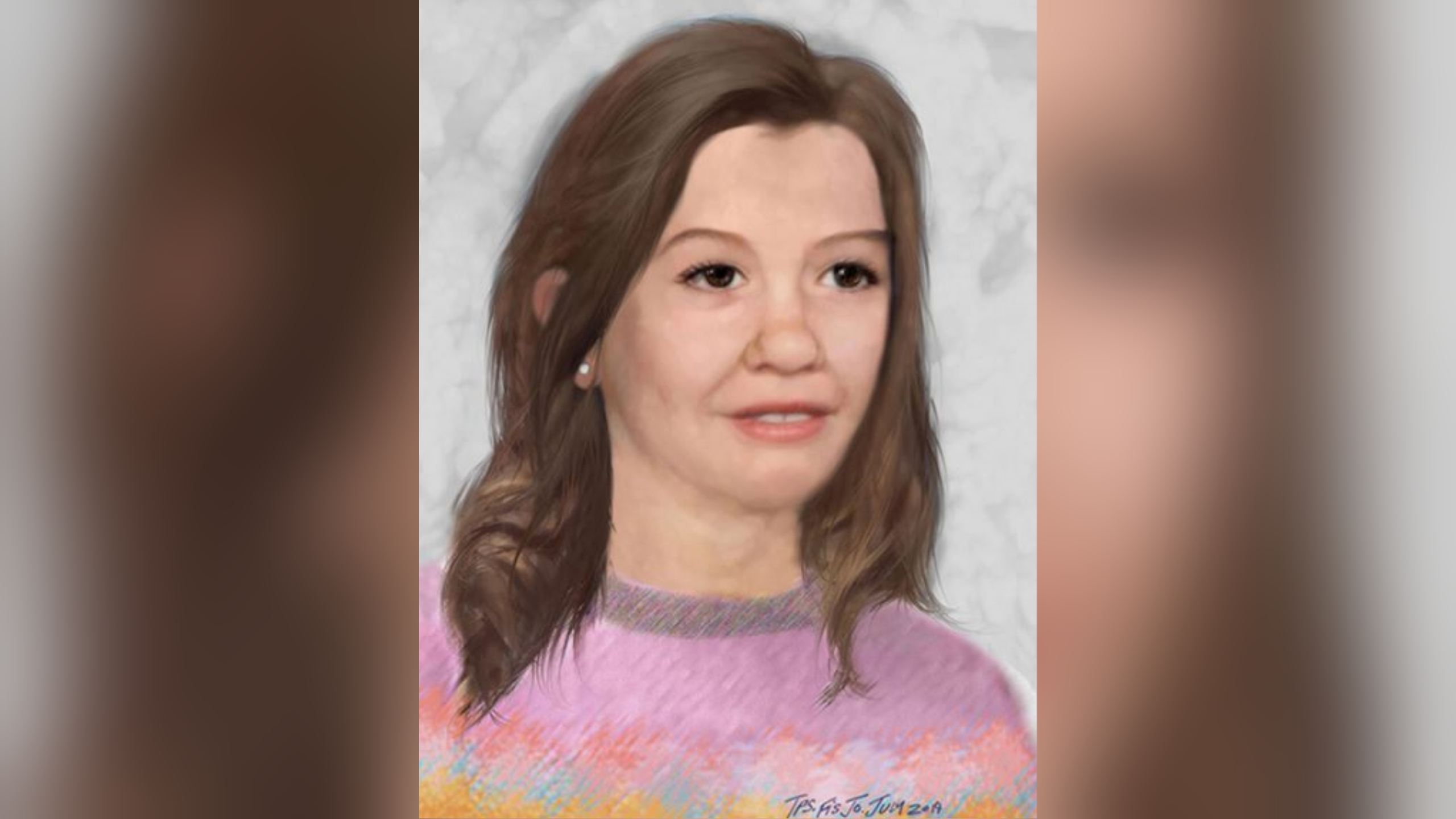 An age-enhanced, artist rendition of Nicole Morin released by Toronto police in 2019. The sketch is of what the missing girl might look like at the age of 42. 