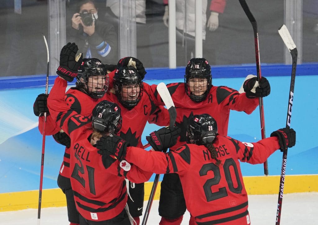 Team Canada forward Marie-Philip Poulin celebrates