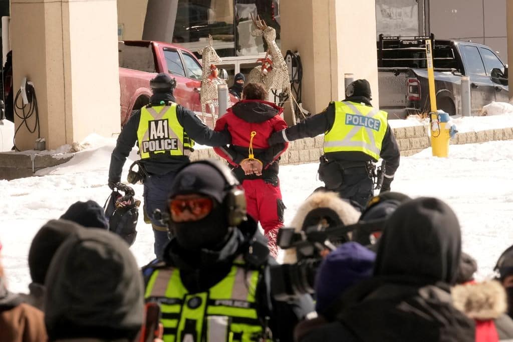 Police make an arrest at the protest in Ottawa