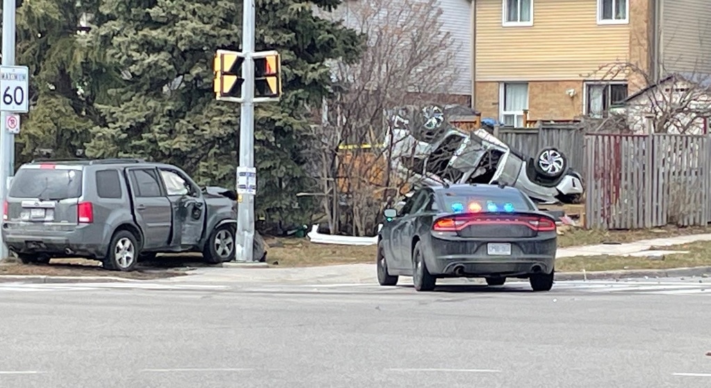 Car crashes into backyard in Brampton