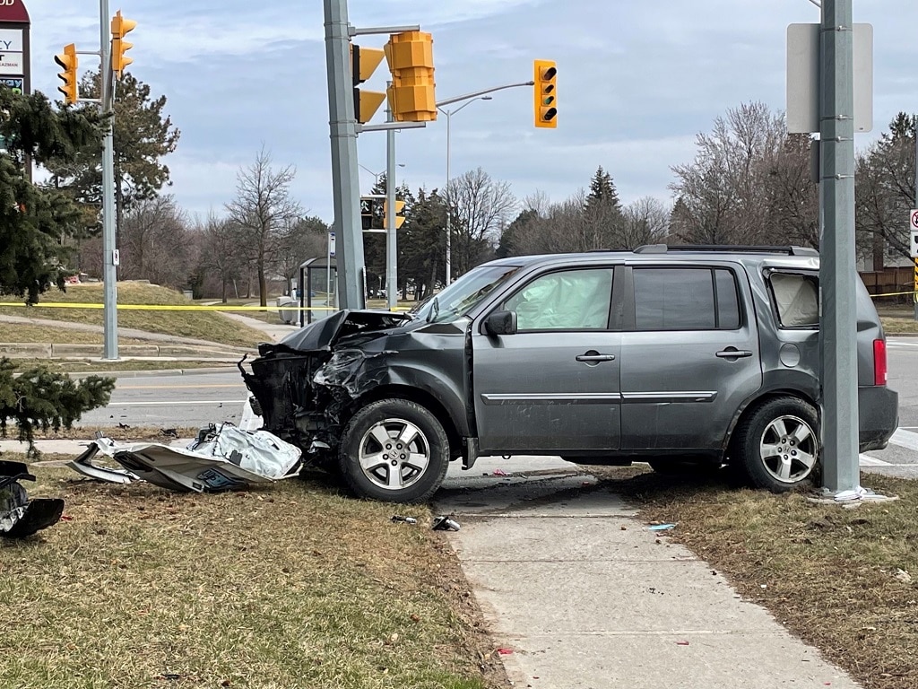 One of the vehicles involved in a crash in Brampton