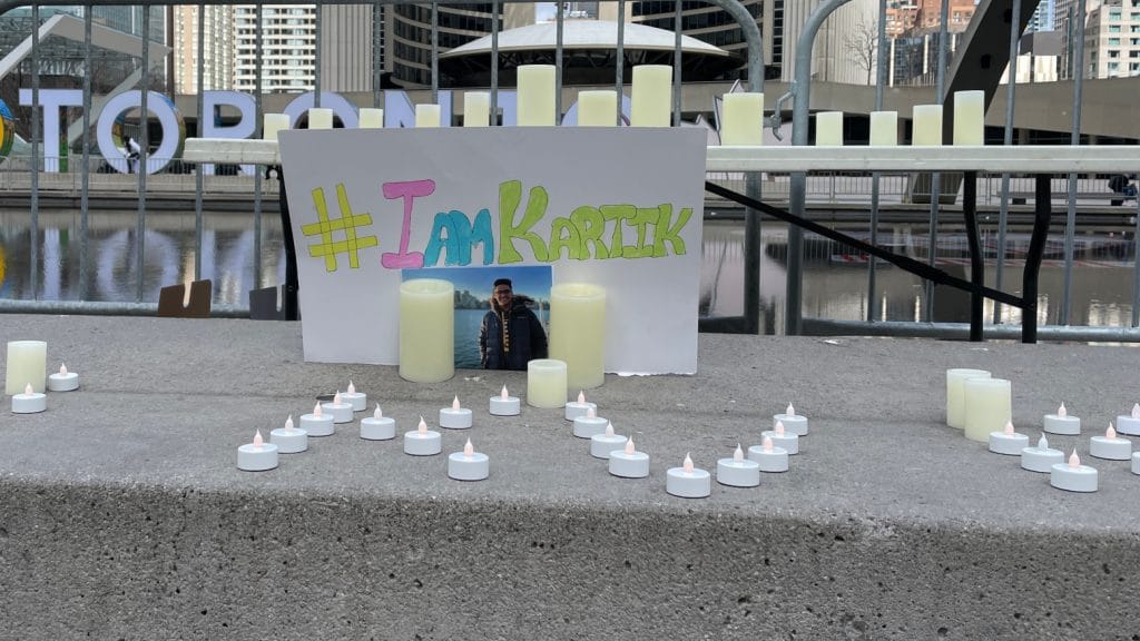 Candlelight vigil at Nathan Phillips Square for Kartik Vasudev