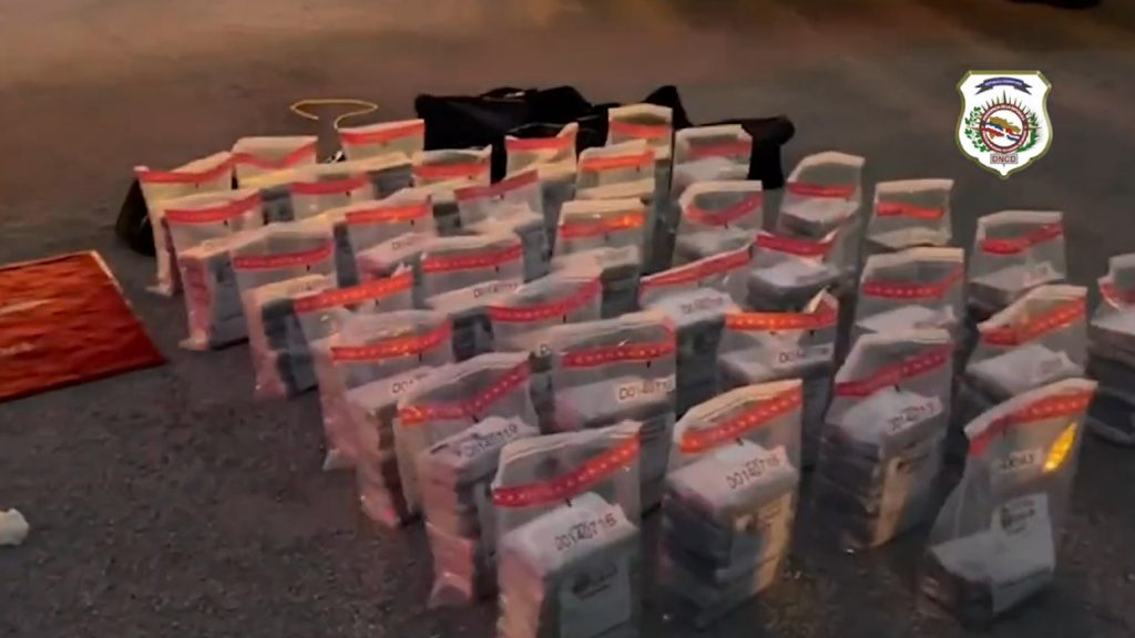 Screen image showing more than 209 kg of cocaine seized from a private jet