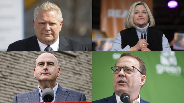 Doug Ford, Andrea Horwath, Mike Schreiner and Steven Del Duca