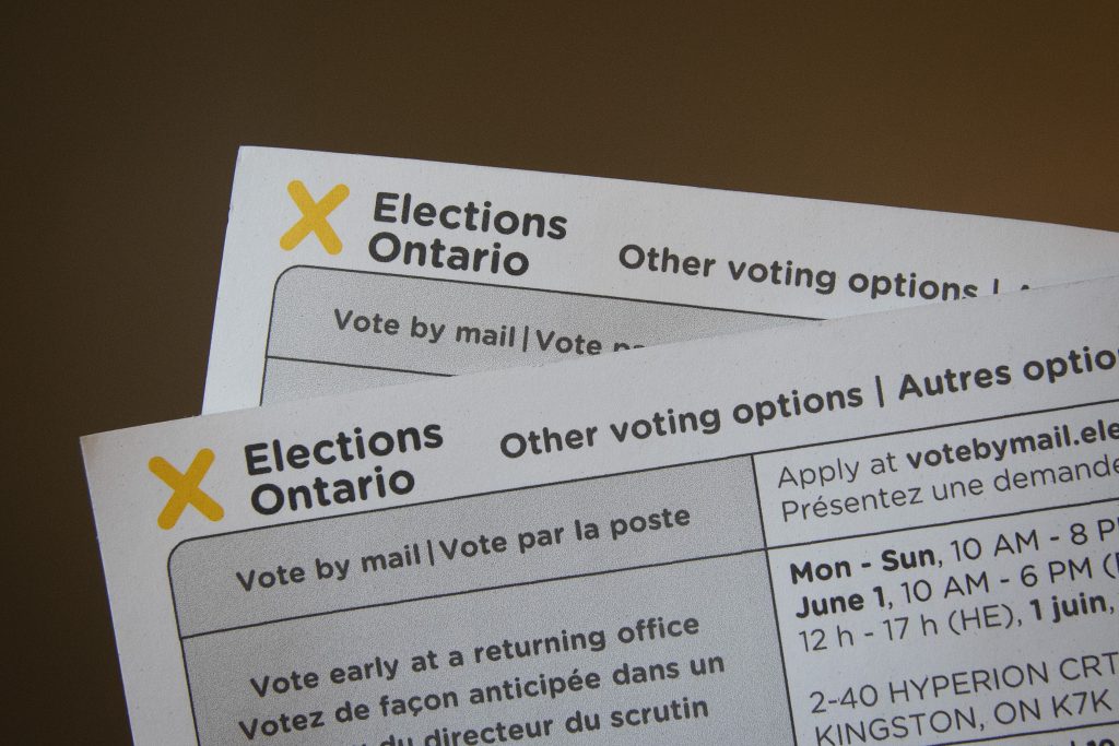 Voter Information card for the upcoming June 2 provincial election in Ontario