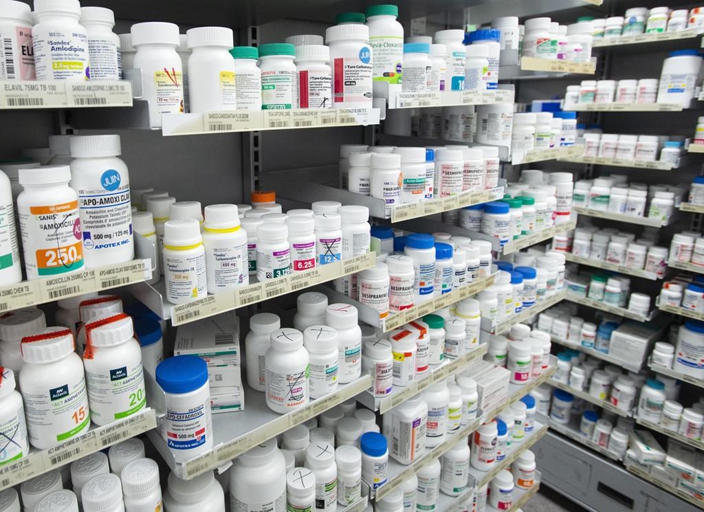 Prescription drugs are seen on shelves at a pharmacy. The Ontario budget said pharmacists could see an expansion of a program that allows them to prescribe medications for common ailments.