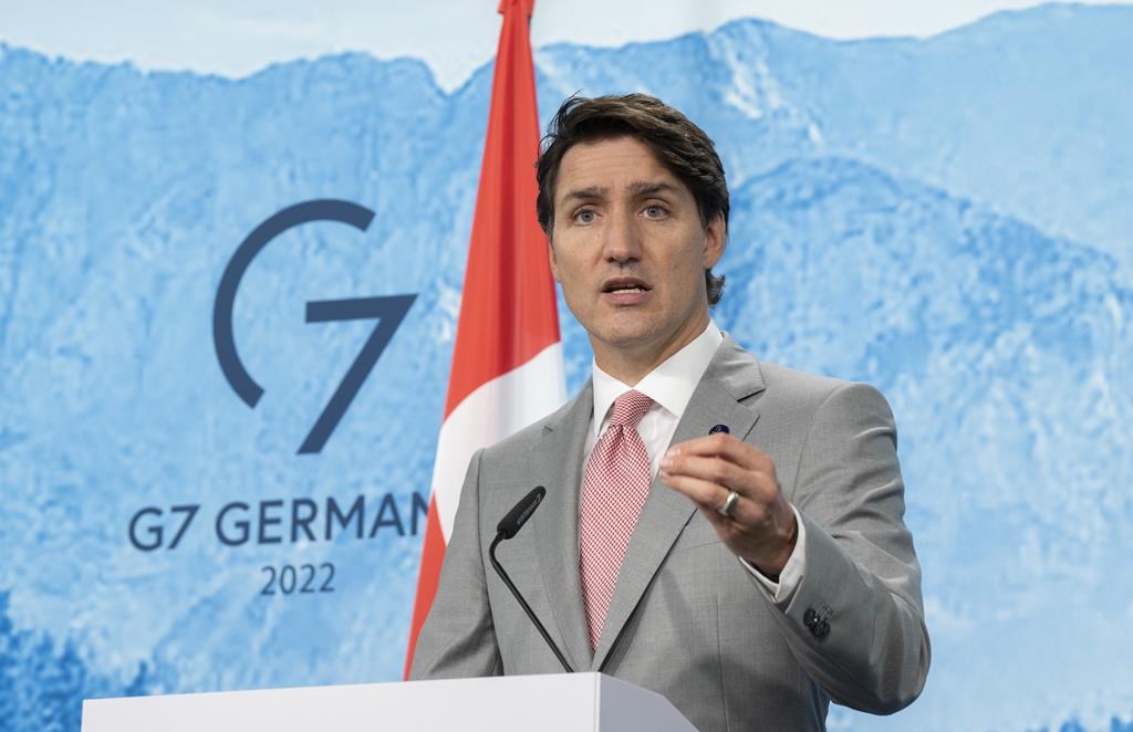 Prime Minister Justin Trudeau responds to a question during the closing news conference at the G7 Summit in Schloss Elmau on Tuesday, June 28, 2022.