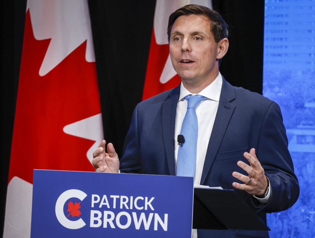 Candidate Patrick Brown makes a point at the Conservative Party of Canada English leadership debate in Edmonton, Alta