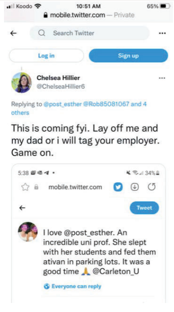 A tweet from Chelsea Hillier's twitter account before it was suspended.