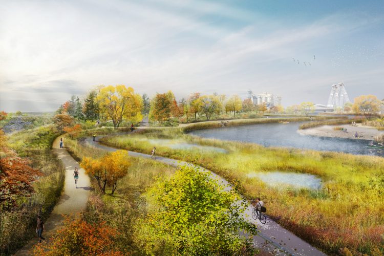 A rendering of what the mouth of the Don River is expected to look like once the construction project in the Port Lands is complete.