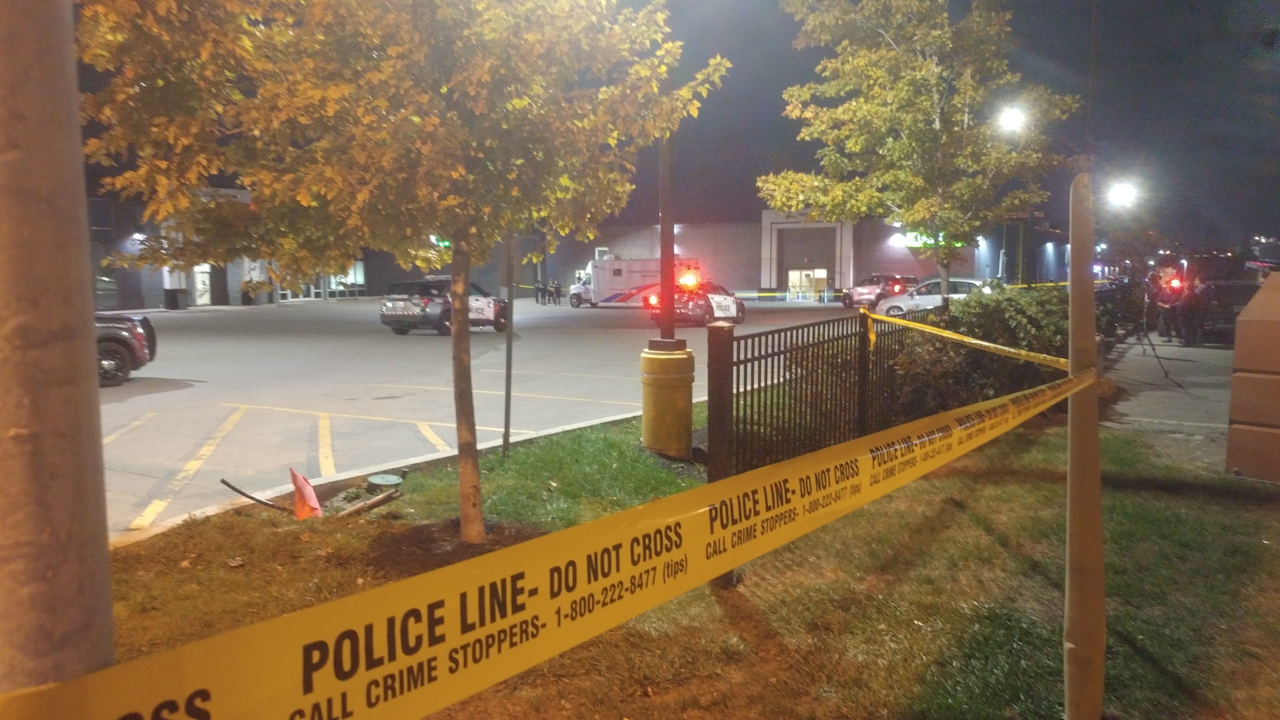 Police on the scene of a triple shooting at La Liga Sports Complex in North York on Oct. 9, 2022