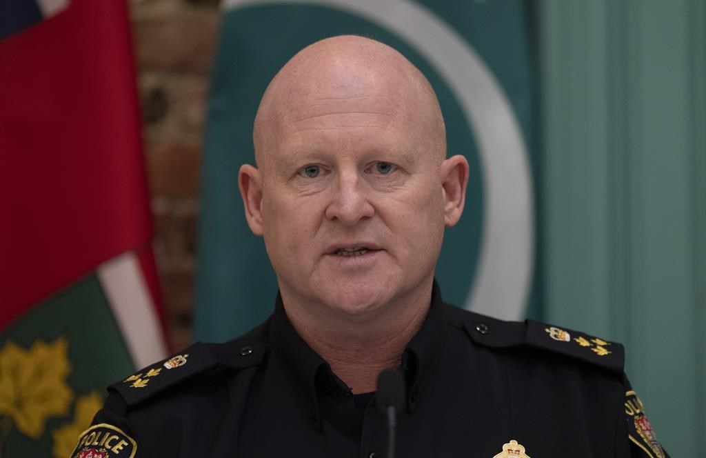 Ottawa Police Service Interim Chief Steve Bell speaks during a news conference in Ottawa on April 28, 2022.