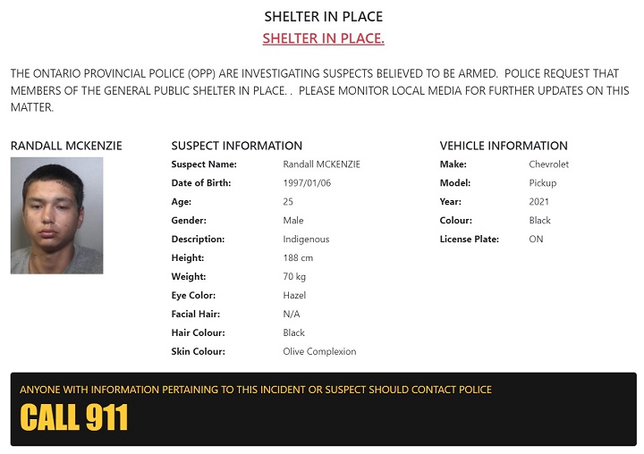 OPP officers issued an emergency alert on Tuesday advising residents in and near Ohsweken to shelter in place. Officers are searching for two suspects.