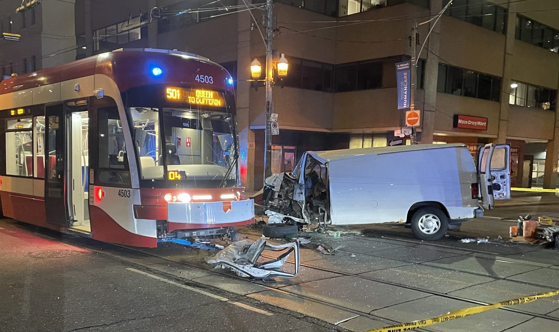 TTC streetcar collides with van in downtown Toronto, 2 injured