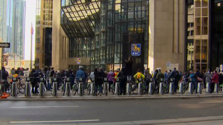 Protestors across Canada demonstrate against RBC's fossil-fuel funding