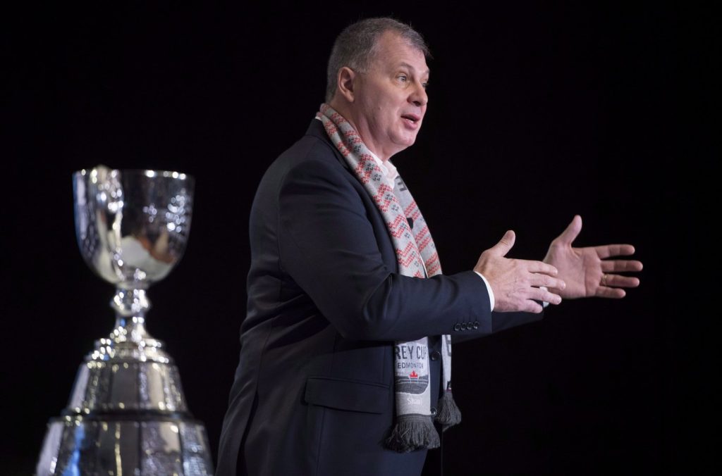 CFL Commissioner Randy Ambrosie adresses the media.