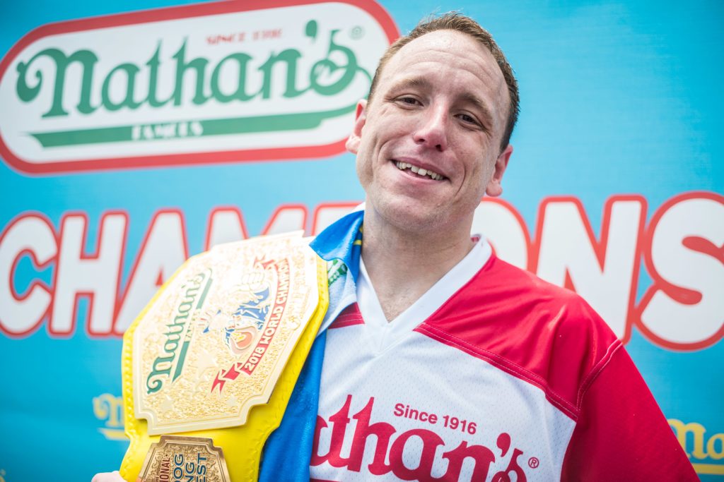 Joey Chestnut throwing 1st pitch for Blue Jays' Loonie Dogs Night