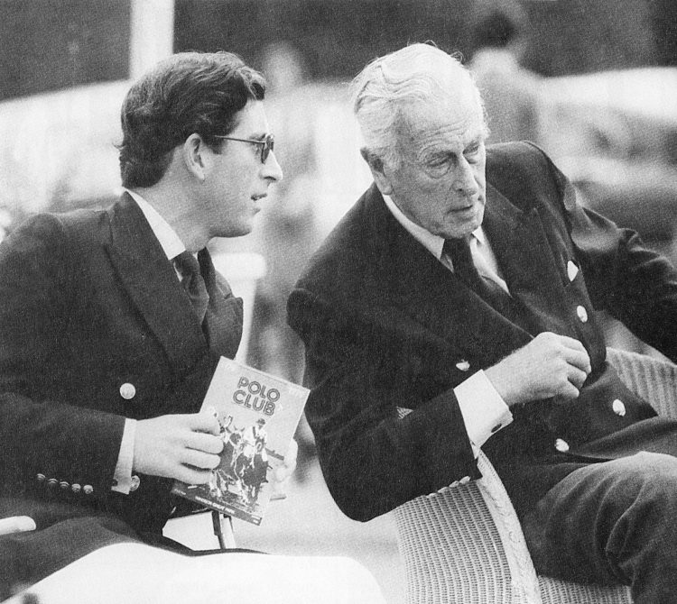 Earl Louis Mountbatten, Great Uncle of Prince Charles, who was especially close and confided in him. Here they are in conversation about their common passion for polo.