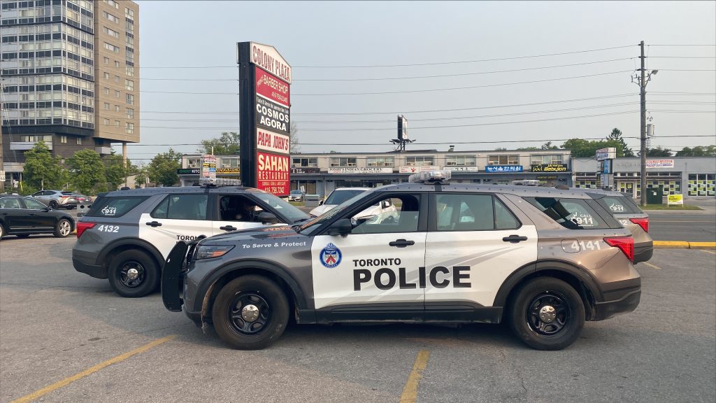 A Toronto Police Cruiser at Colony Plaza.