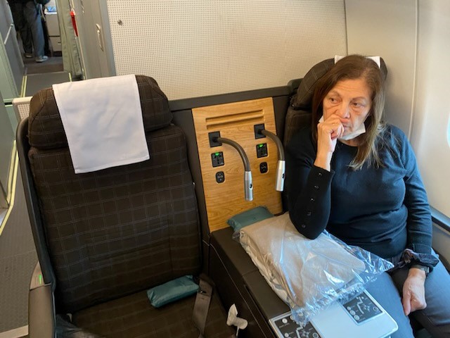 Natalie Kratchanov on a plane to Delhi.