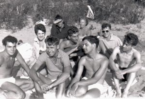Philip McLeod, in the striped shirt, with a group of friends on Hanlan’s Beach in the mid-1950s.