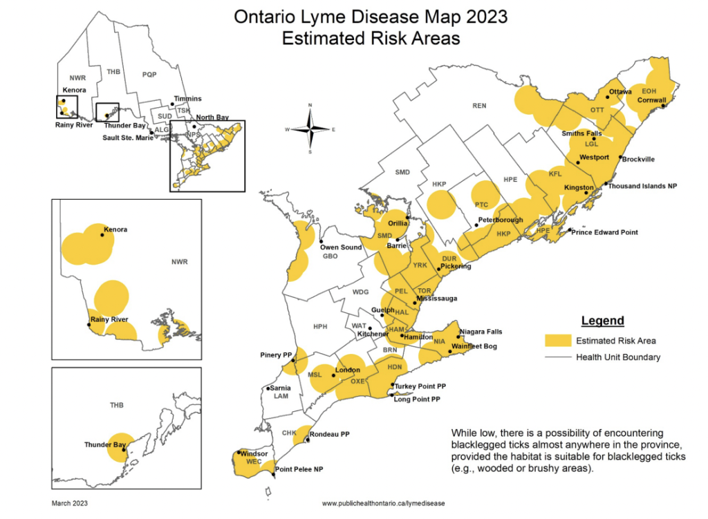 The Ontario Lyme Disease Map 2023 Estimated Risk Areas