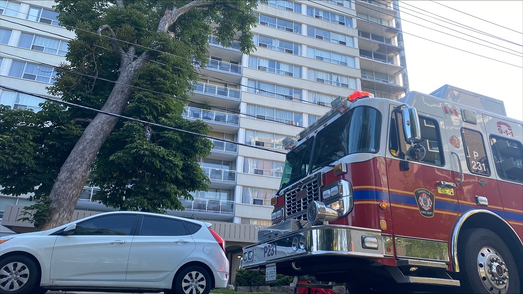 Fire crews on scene of a fatal fire at an apartment building in Oakville