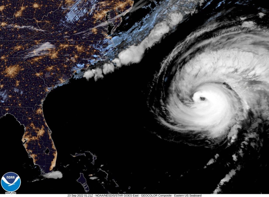 a satellite view of hurricane Fiona