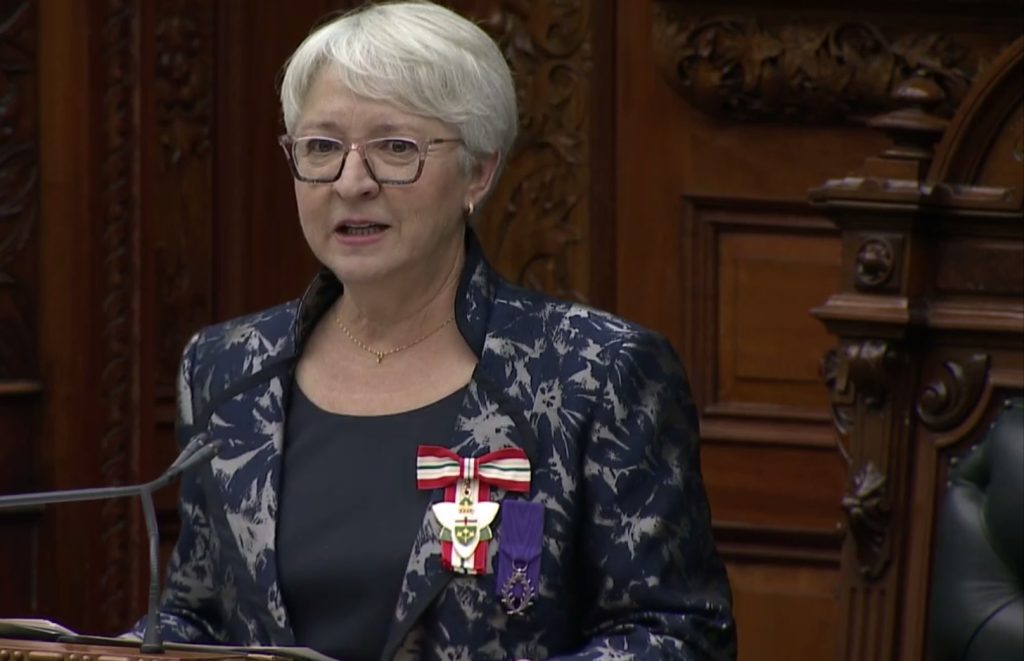 Lt.-Gov. Edith Dumont addresses the Ontario legislature after being sworn in at the province's 30th lieutenant-governor on Nov. 14, 2023