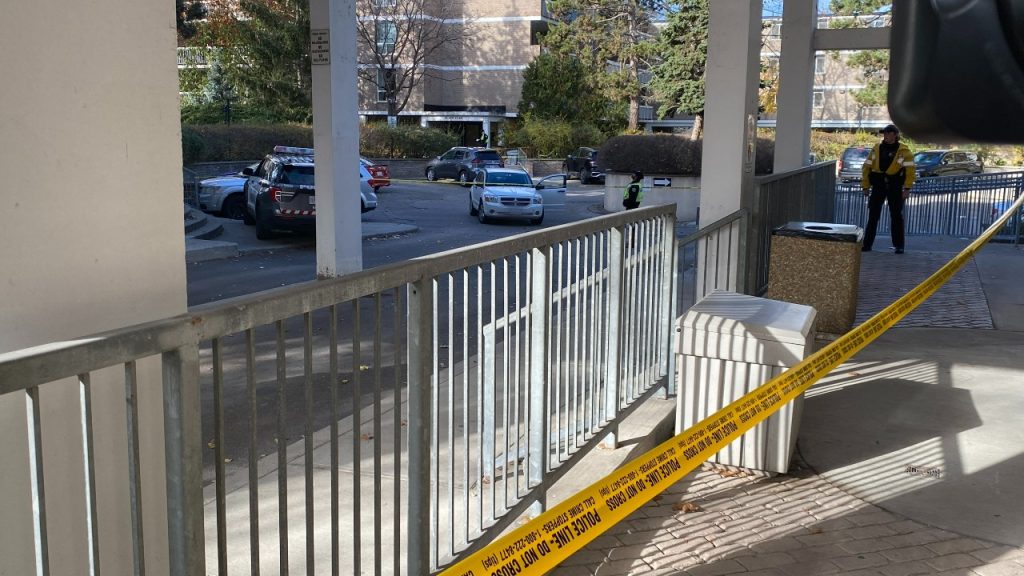 Toronto police investigate after four people were struck by a vehicle in a parking lot at an apartment building on Cassandra Avenue near Victoria Park Boulevard on Nov. 15, 2023