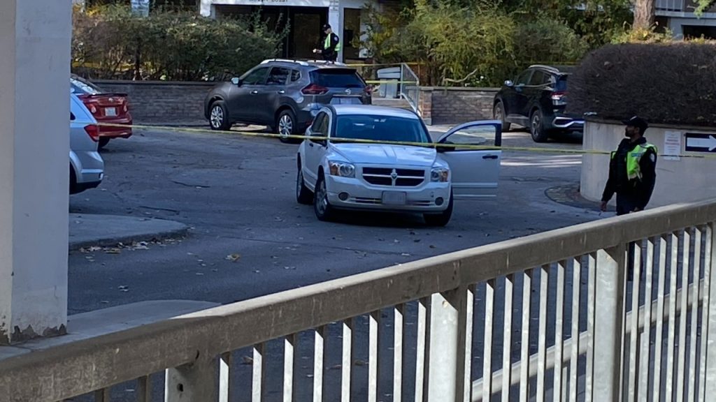 Toronto police investigate after four people were struck by a vehicle in a parking lot at an apartment building on Cassandra Avenue near Victoria Park Boulevard on Nov. 15, 2023