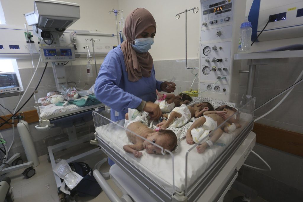 A nurse cares for prematurely born Palestinian babies