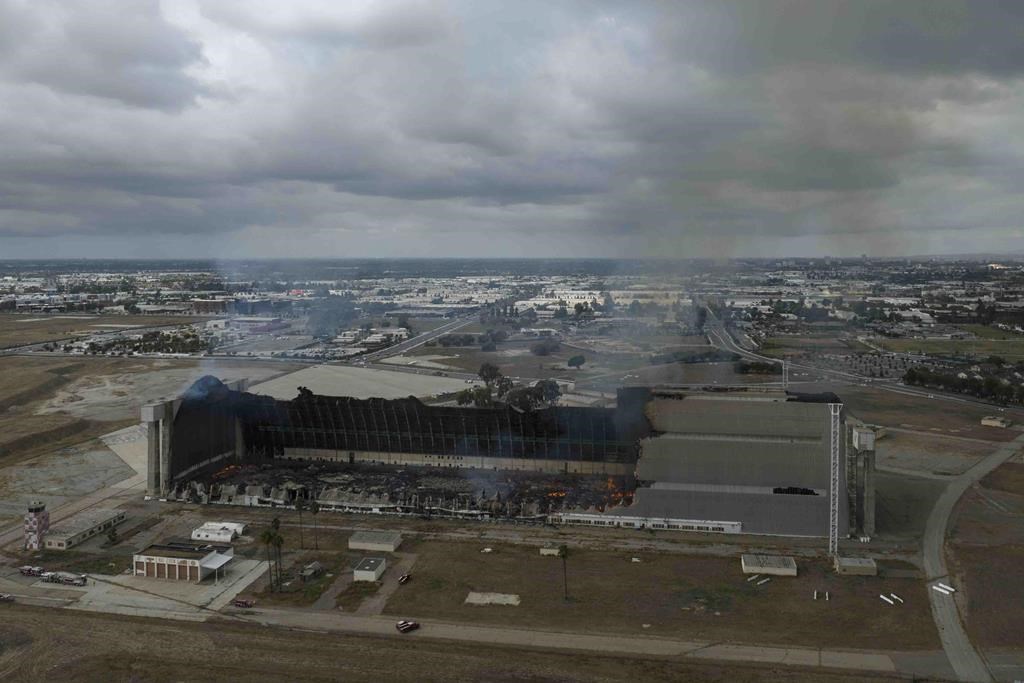 Raging fire destroys massive World War IIera blimp hangar in Southern California