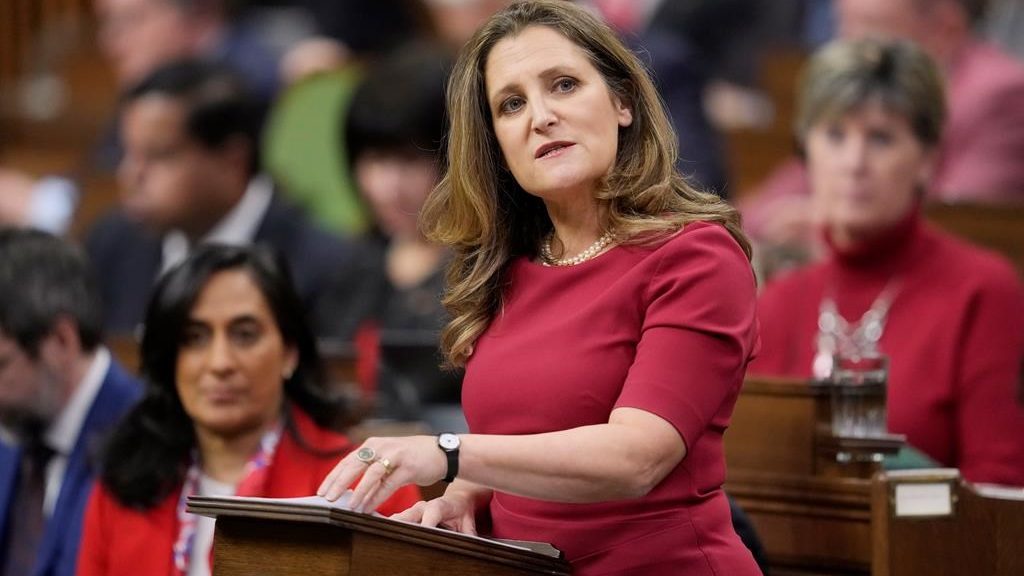 Minister of Finance Chrystia Freeland delivers the Fall Economic Statement in the House of Commons in Ottawa on Nov. 21, 2023