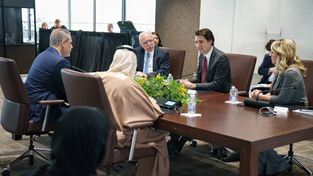 Prime Minister Justin Trudeau and Foreign Affairs Minister Melanie Joly meet with a group of foreign ministers from the Palestinian Authority, Saudi Arabia and Turkey in Ottawa.