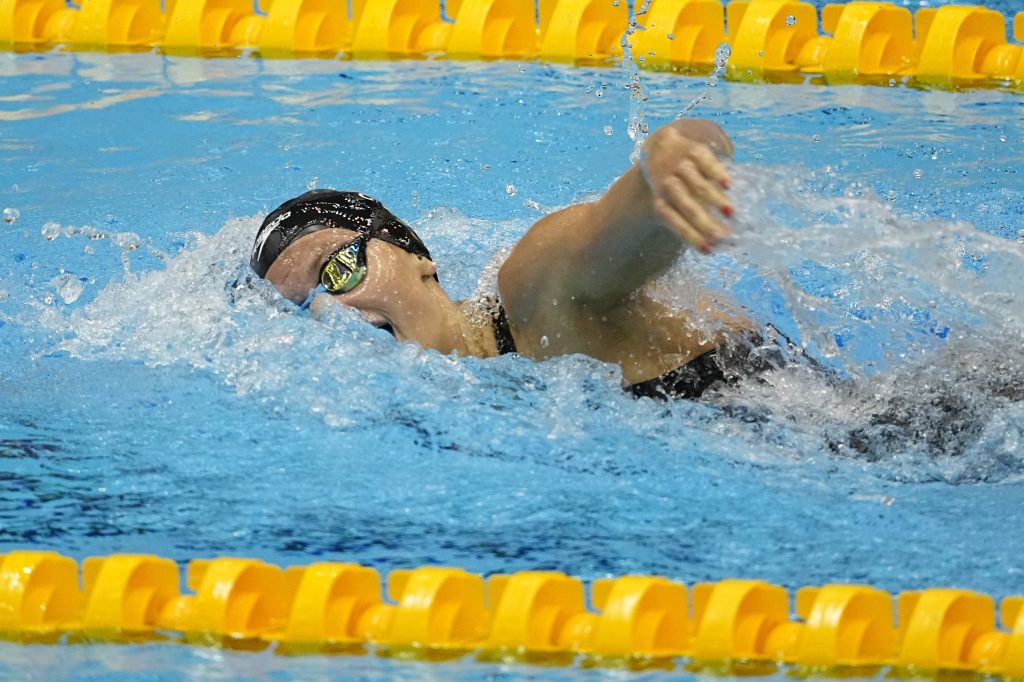 Summer McIntosh, of Canada, competes in the women's 400-meter individual medley at the World Swimming Championships in Fukuoka, Japan, Sunday, July 30, 2023. McIntosh finished first